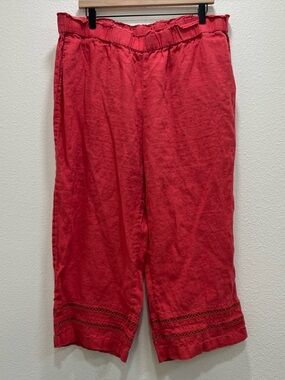 J.Jill 100% Linen Wide Leg Crop Pants Eyelet Elastic Waist XL Lagenlook Beachy